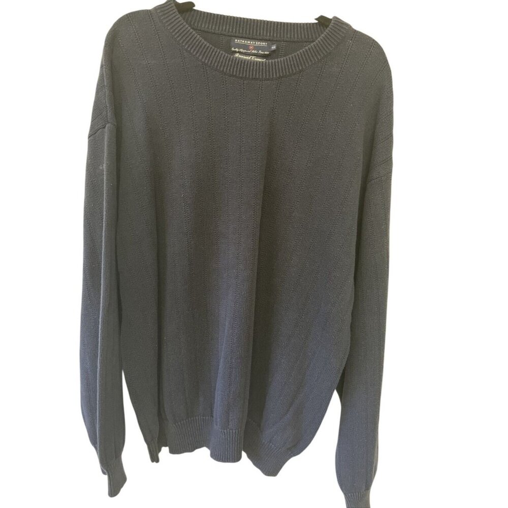 Hathaway Sport Mens Brunswick Crewneck 100%cotton Navy Blue Sweater Sz XXL prepp